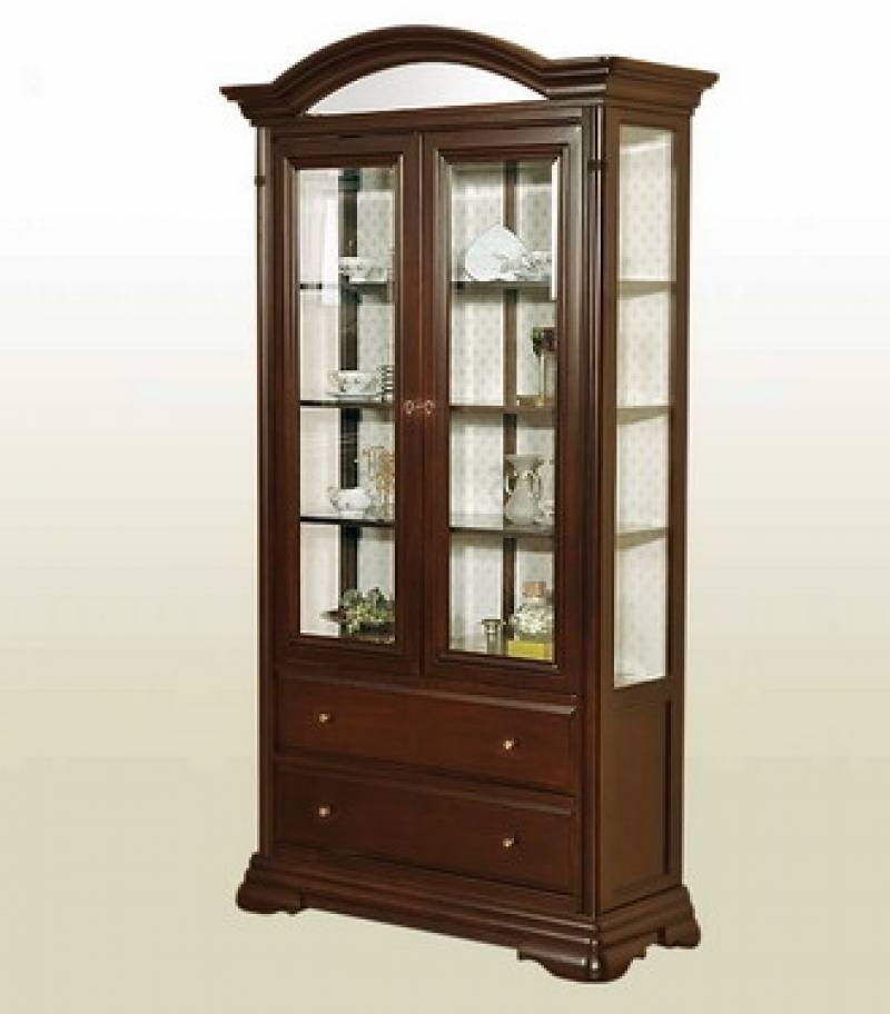 Vitrina inalta 2 usi 2 sertare Elegance Nuc